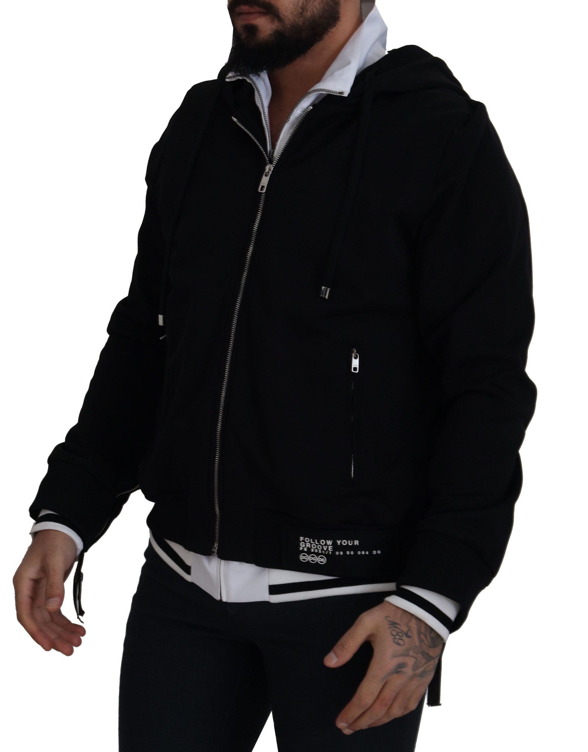 Dolce &amp; Gabbana Black Polyester Jacket with Hood and Full Zip