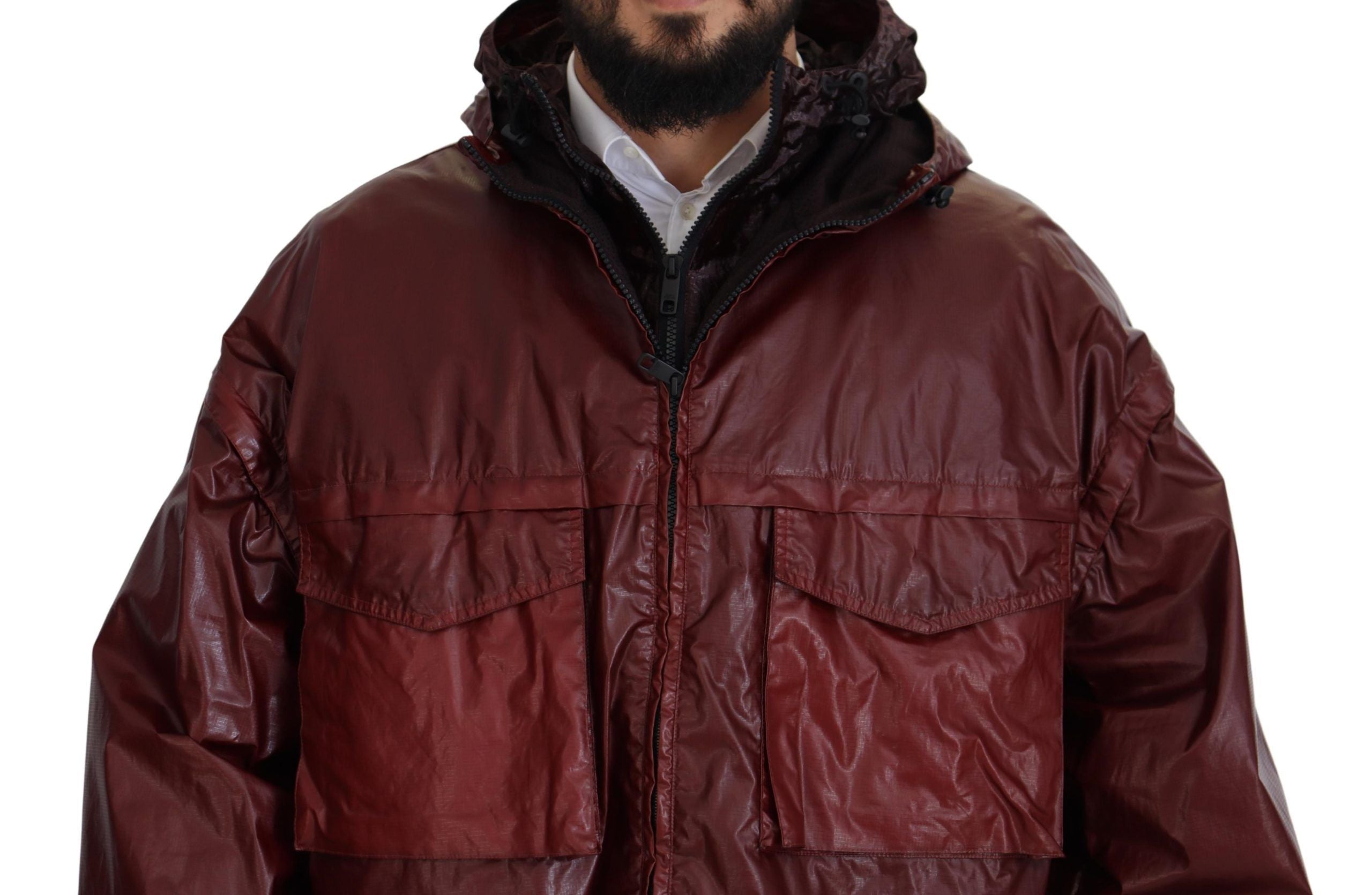 Dolce &amp; Gabbana burgundy cotton jacket with hood and zip