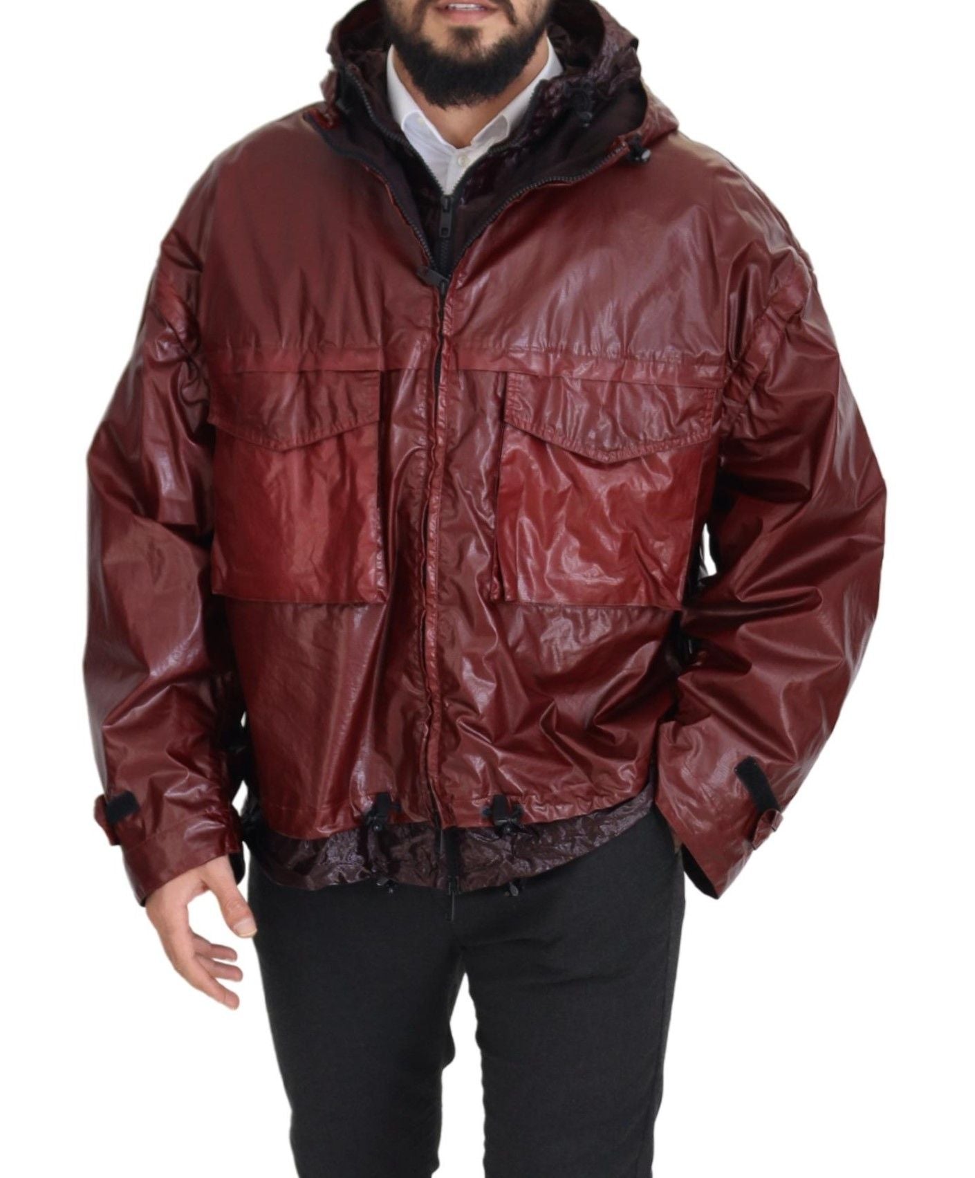 Dolce &amp; Gabbana burgundy cotton jacket with hood and zip