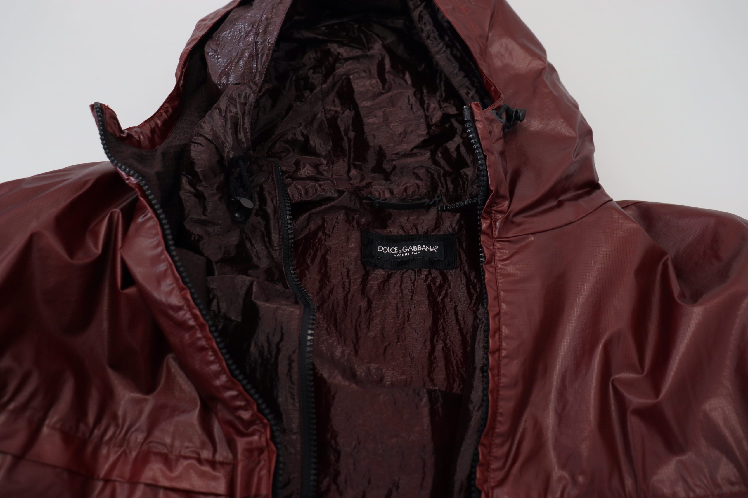 Dolce &amp; Gabbana burgundy cotton jacket with hood and zip