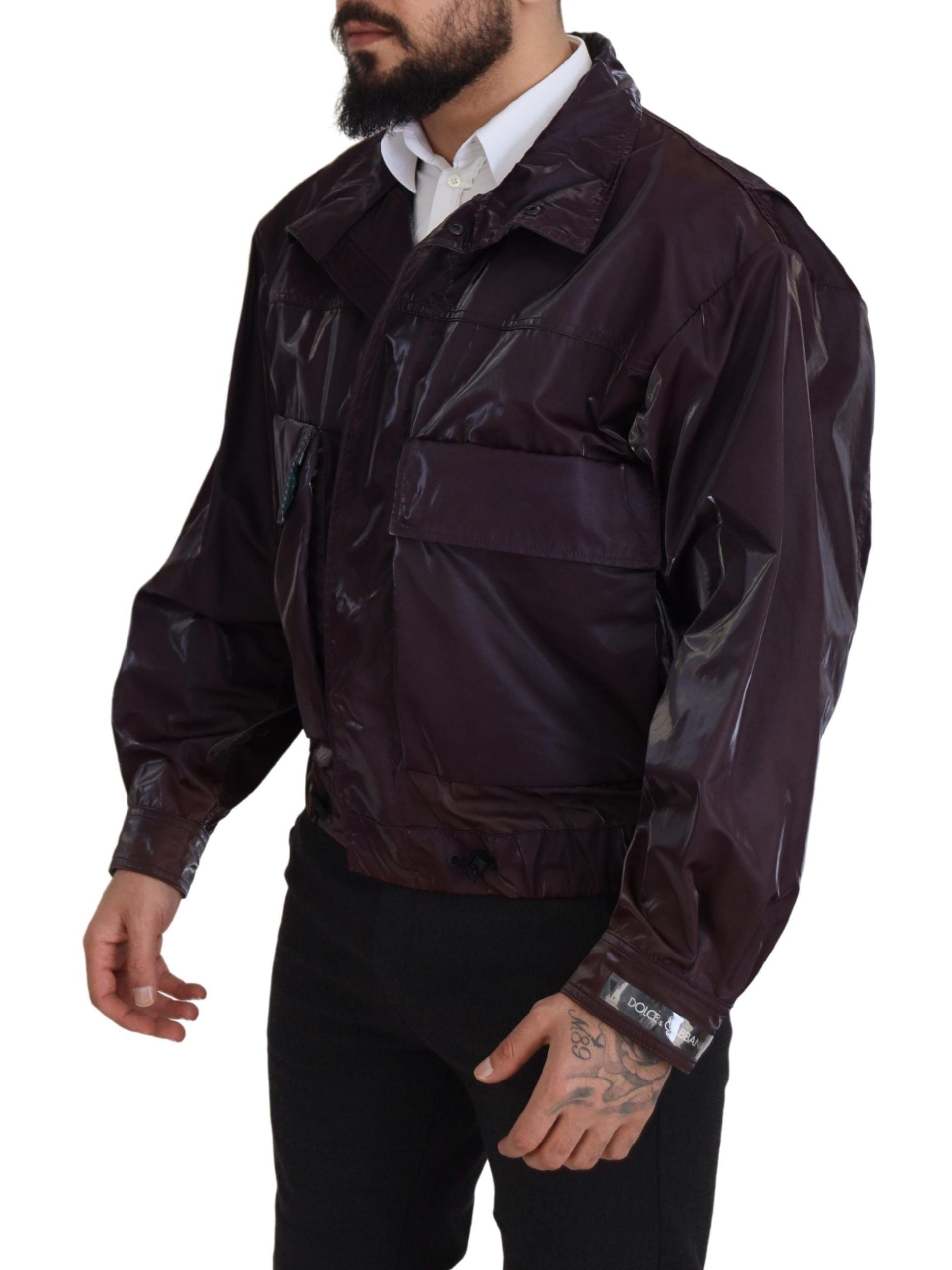 Dolce &amp; Gabbana Purple Nylon Biker Coat Jacket with Collar