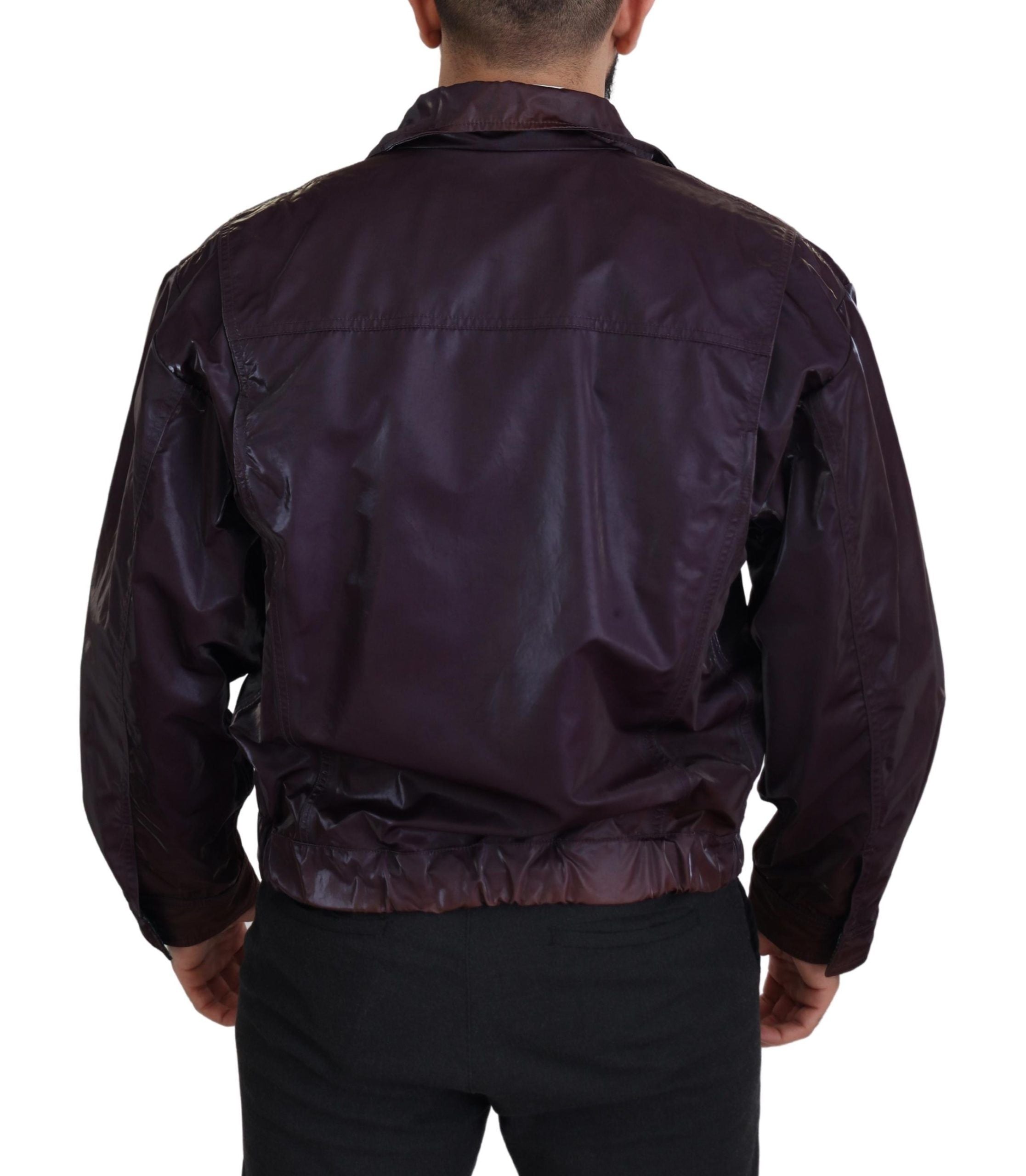 Dolce &amp; Gabbana Purple Nylon Biker Coat Jacket with Collar