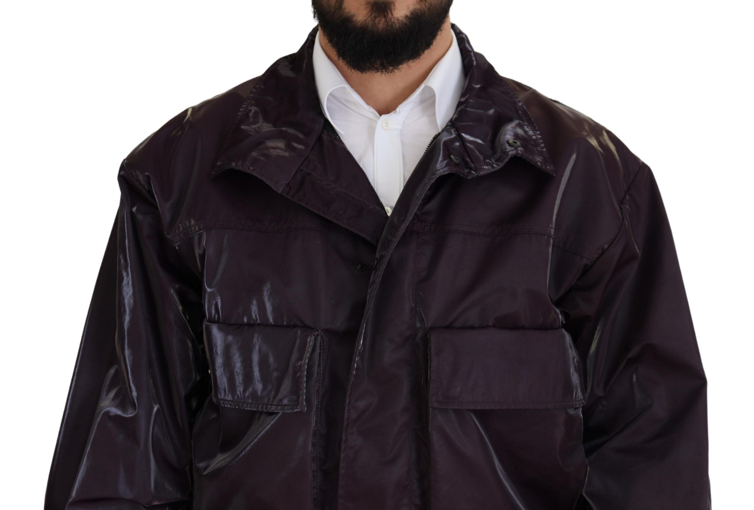 Dolce &amp; Gabbana Purple Nylon Biker Coat Jacket with Collar