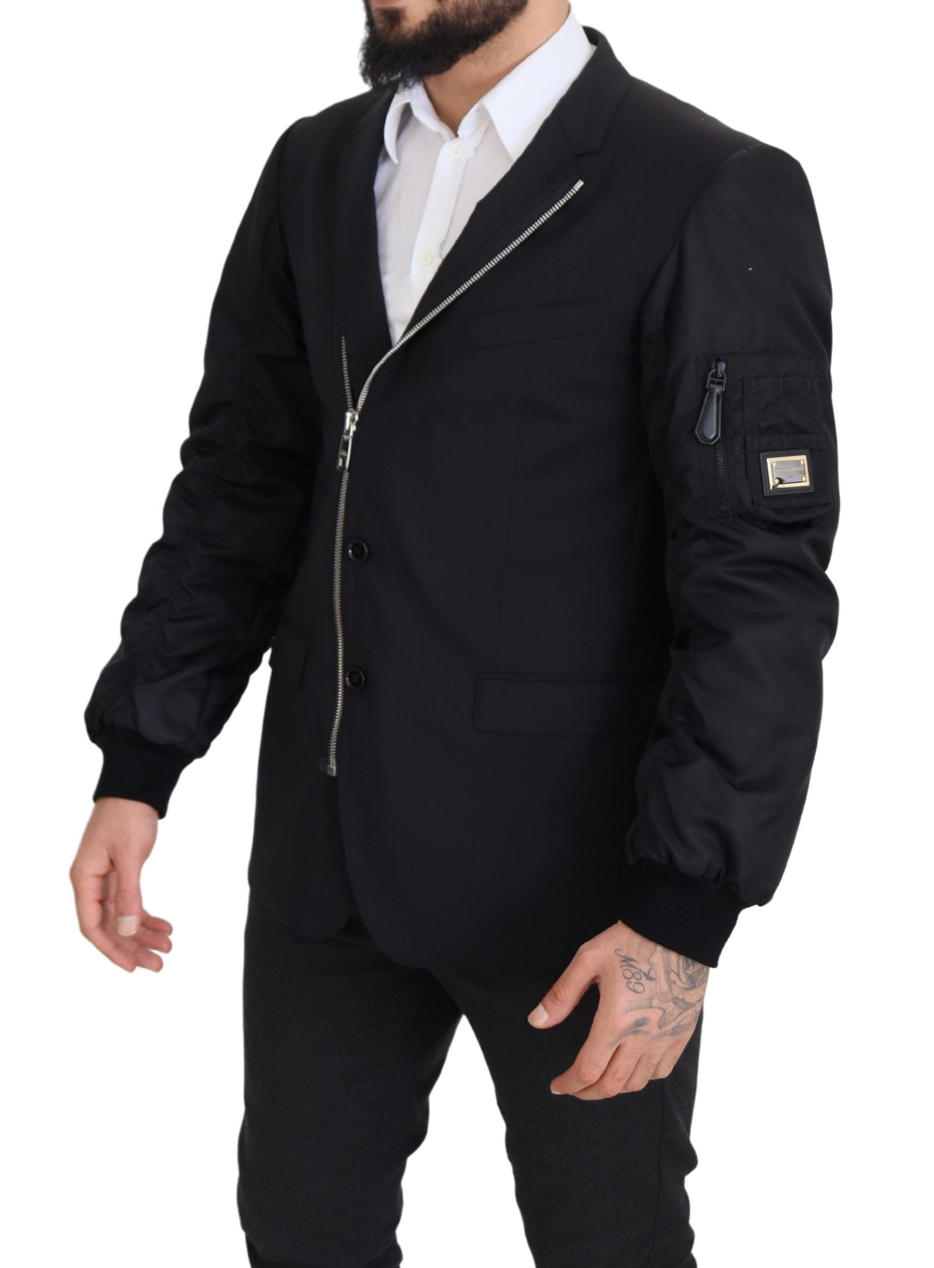 Dolce &amp; Gabbana Black wool long-sleeved full-zip jacket