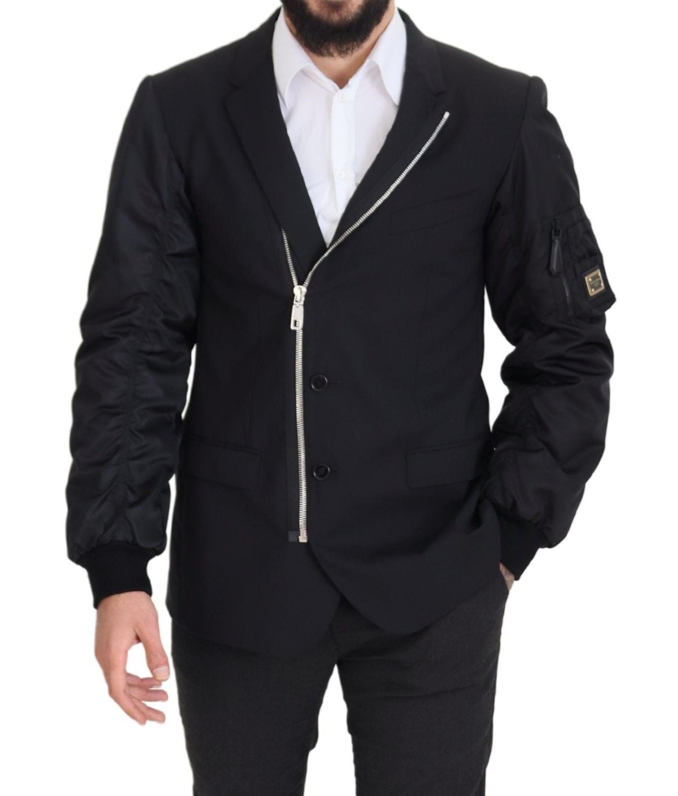 Dolce &amp; Gabbana Black wool long-sleeved full-zip jacket