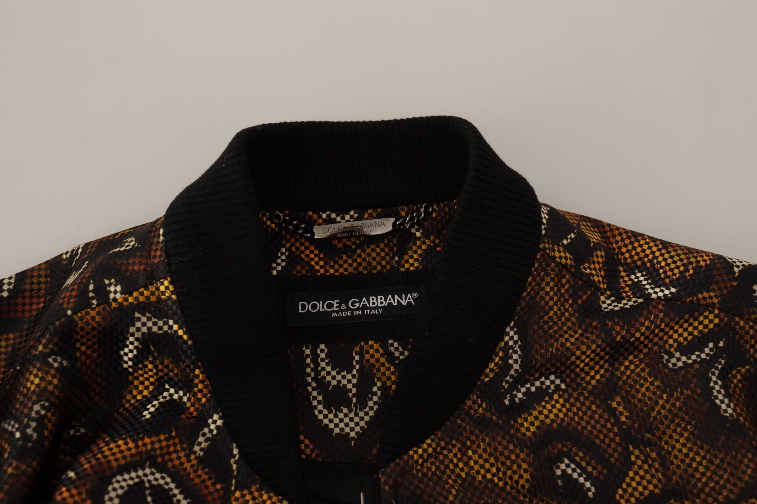 Dolce &amp; Gabbana Brown Feather Full-Zip Blouson Jacket