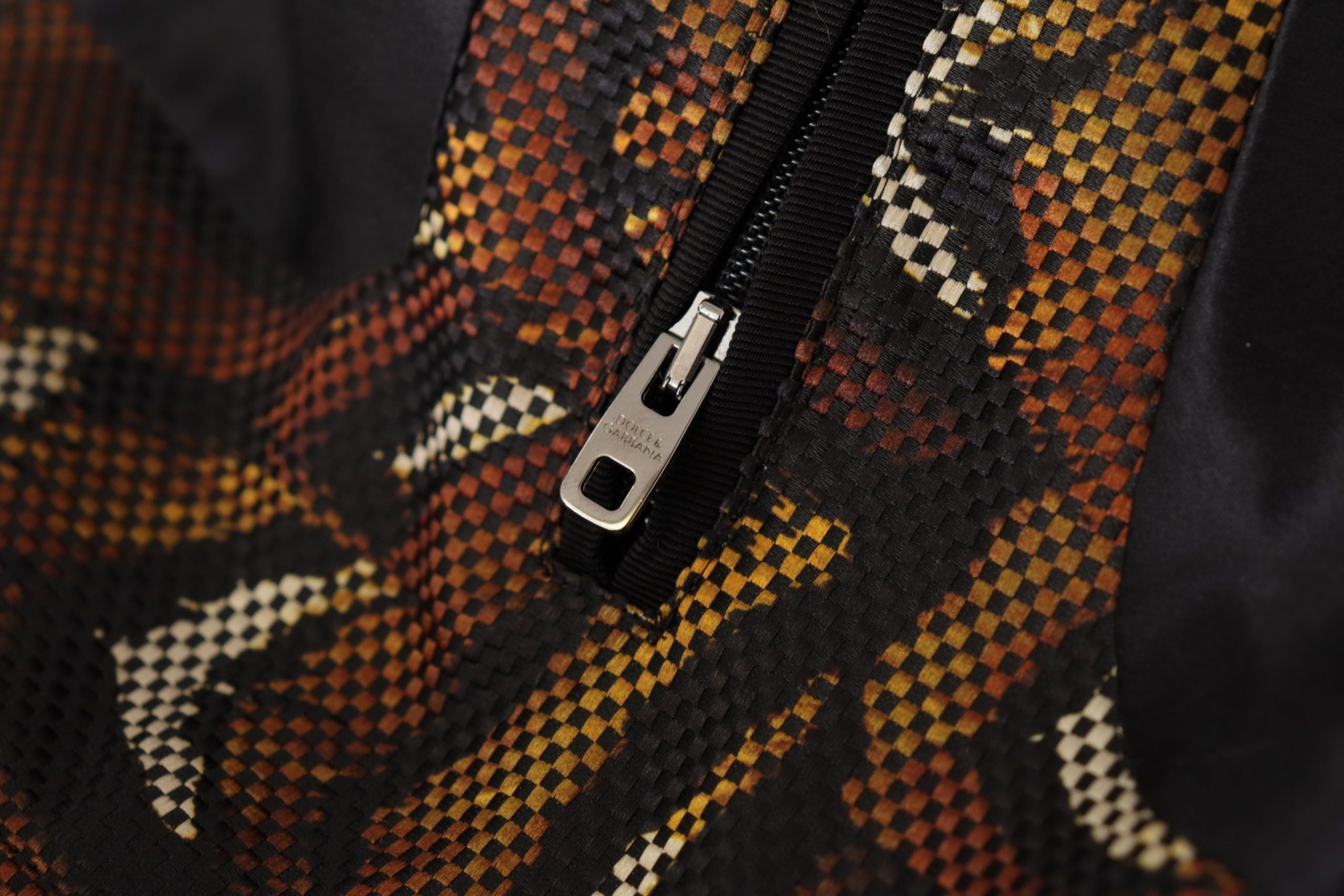 Dolce &amp; Gabbana Brown Feather Full-Zip Blouson Jacket