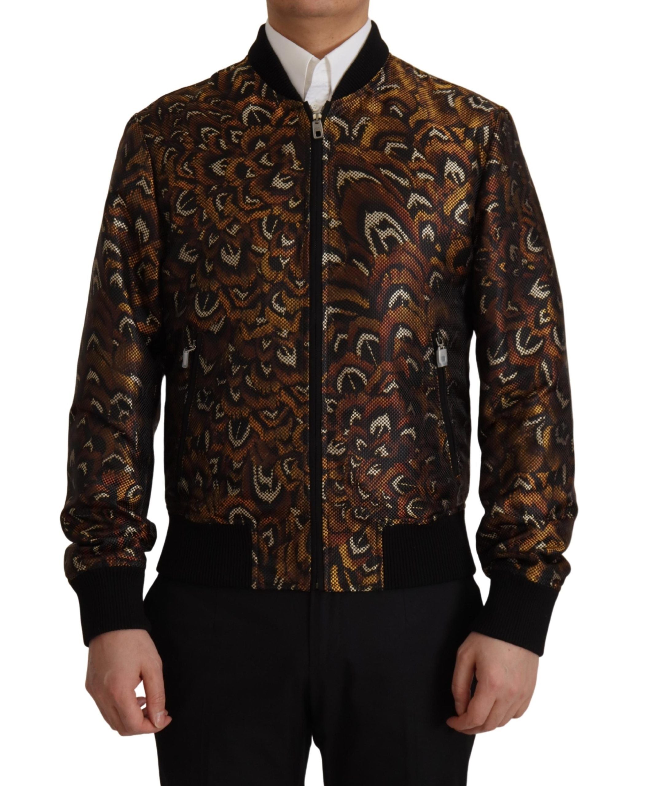 Dolce & Gabbana Braune Feder Blousonjacke mit durchgehendem Reißverschluss