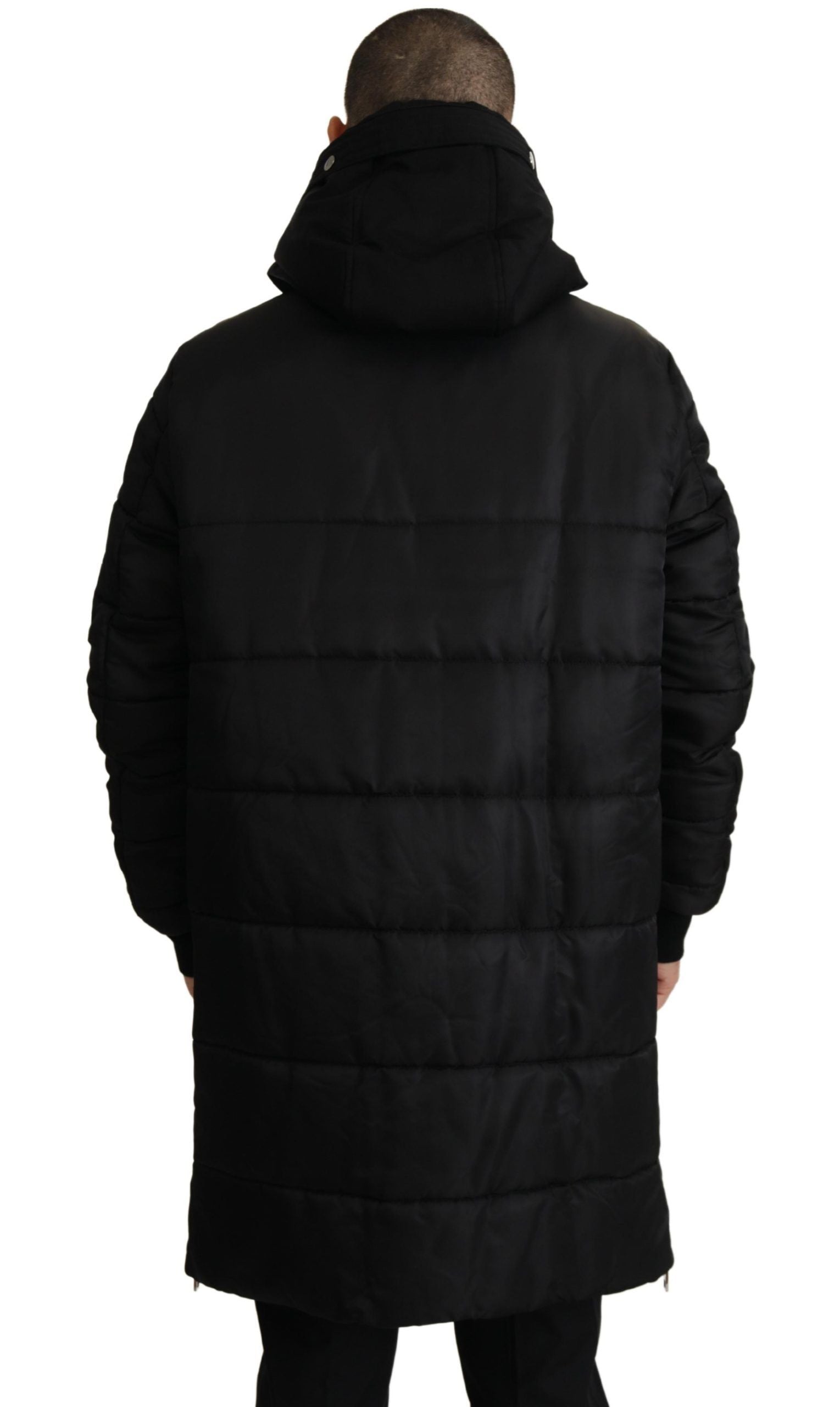 Dolce & Gabbana Schwarzer Nylon-Parka-Mantel mit Kapuze Winterjacke