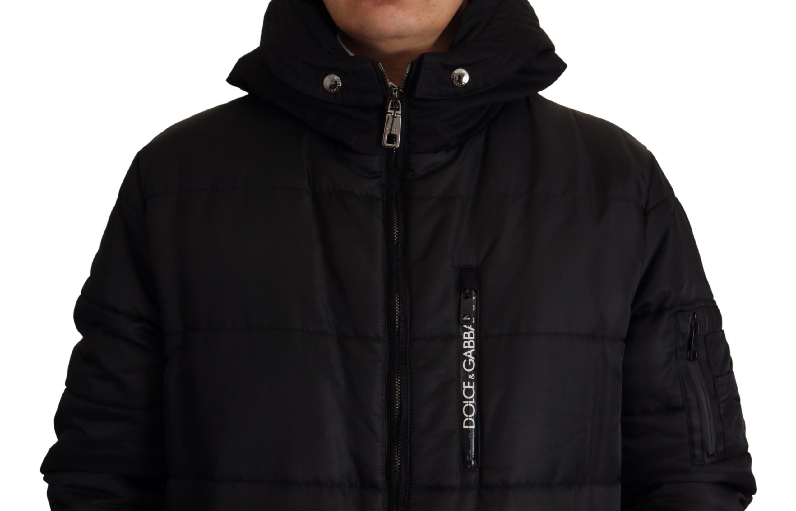 Dolce & Gabbana Schwarzer Nylon-Parka-Mantel mit Kapuze Winterjacke