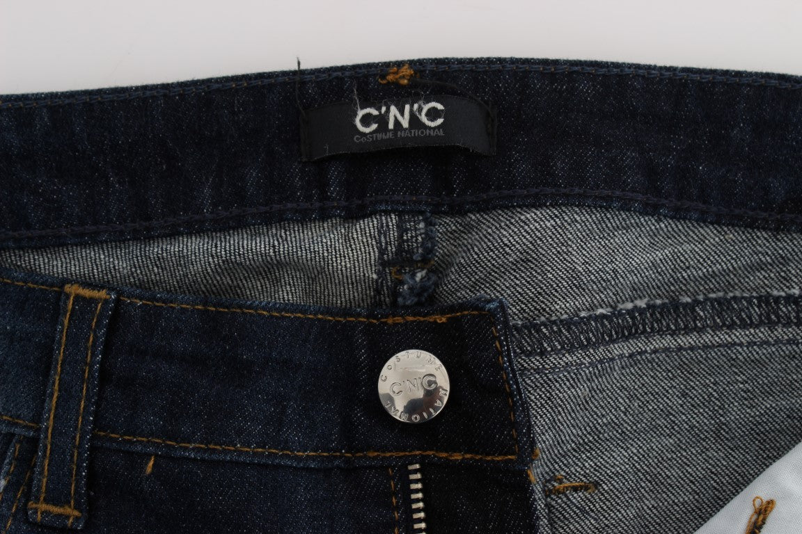 Costume National Blaue Slim Fit Bootcut-Jeans aus Baumwolle