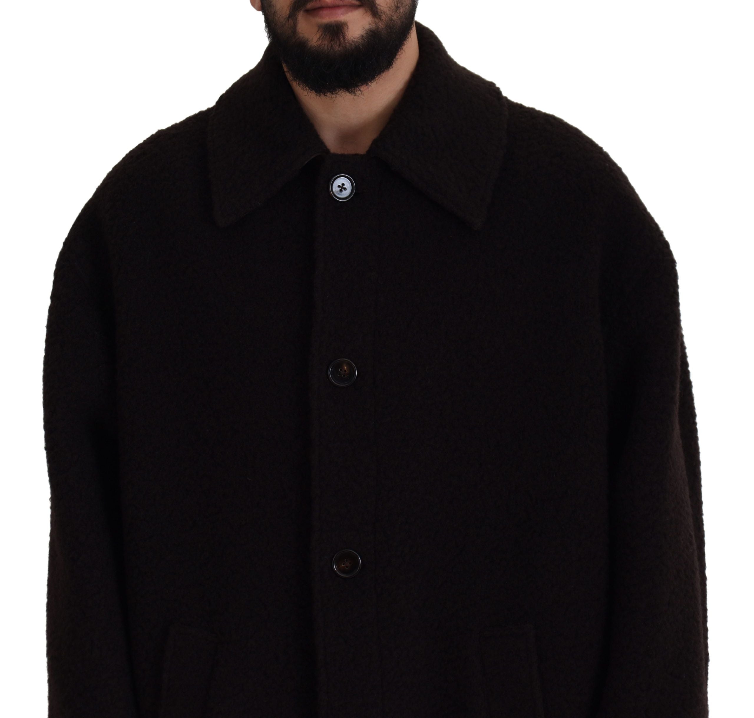 Dolce & Gabbana Schwarzer Alpaka Button Down Trenchcoat Jacke