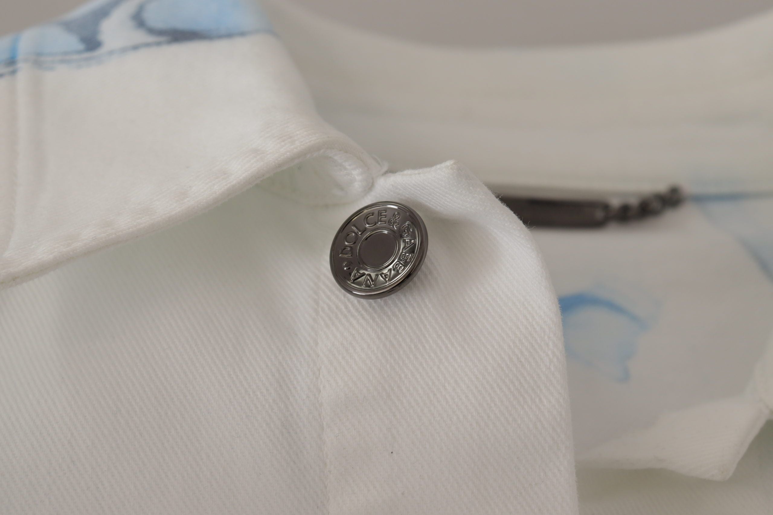 Dolce & Gabbana Weiße Denim-Jacke mit Logo-Stickerei aus Baumwolle