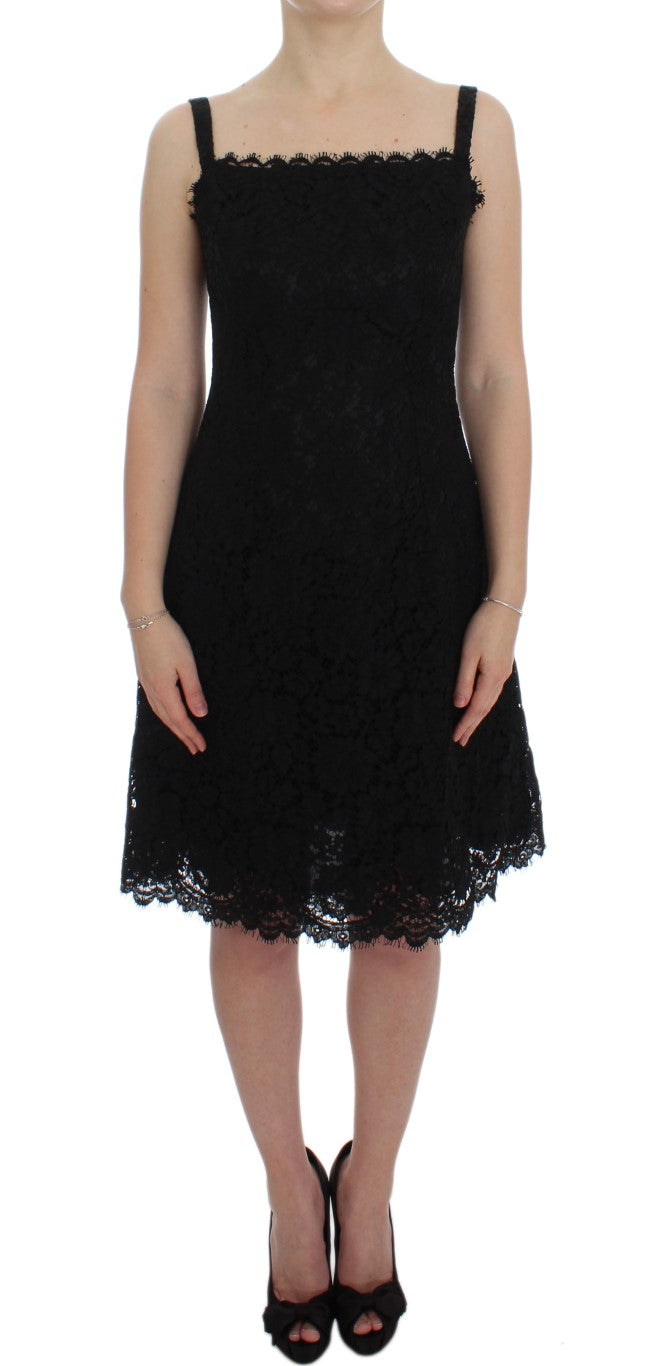 Dolce &amp; Gabbana Black Floral Knee-Length Lace Shift Dress