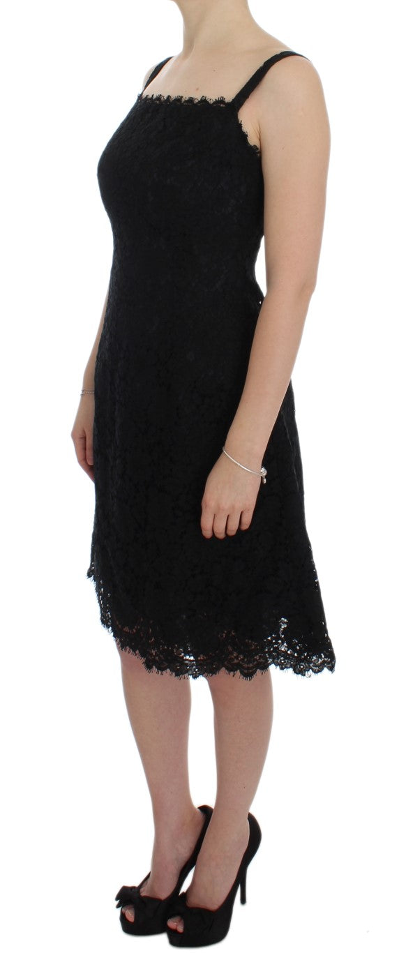 Dolce &amp; Gabbana Black Floral Knee-Length Lace Shift Dress