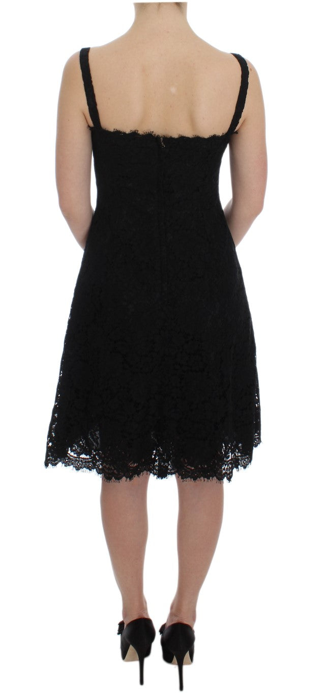 Dolce &amp; Gabbana Black Floral Knee-Length Lace Shift Dress