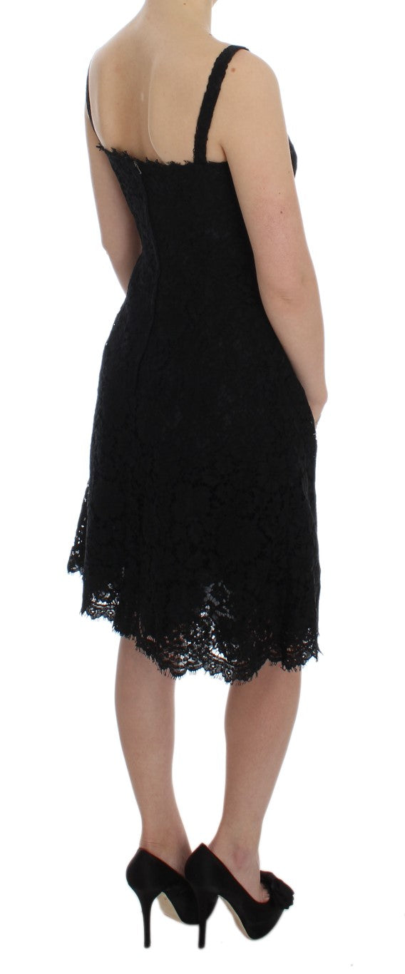Dolce &amp; Gabbana Black Floral Knee-Length Lace Shift Dress