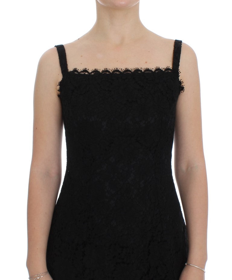 Dolce &amp; Gabbana Black Floral Knee-Length Lace Shift Dress