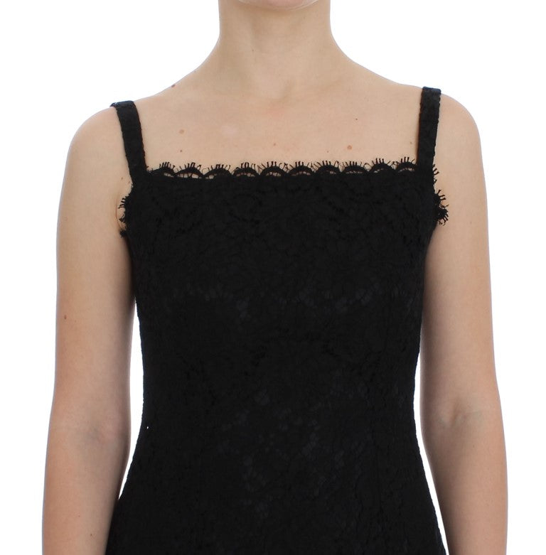 Dolce &amp; Gabbana Black Floral Knee-Length Lace Shift Dress