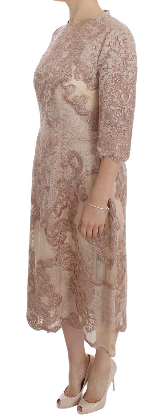 Dolce &amp; Gabbana Elegant pink sheath dress with lace embroidery
