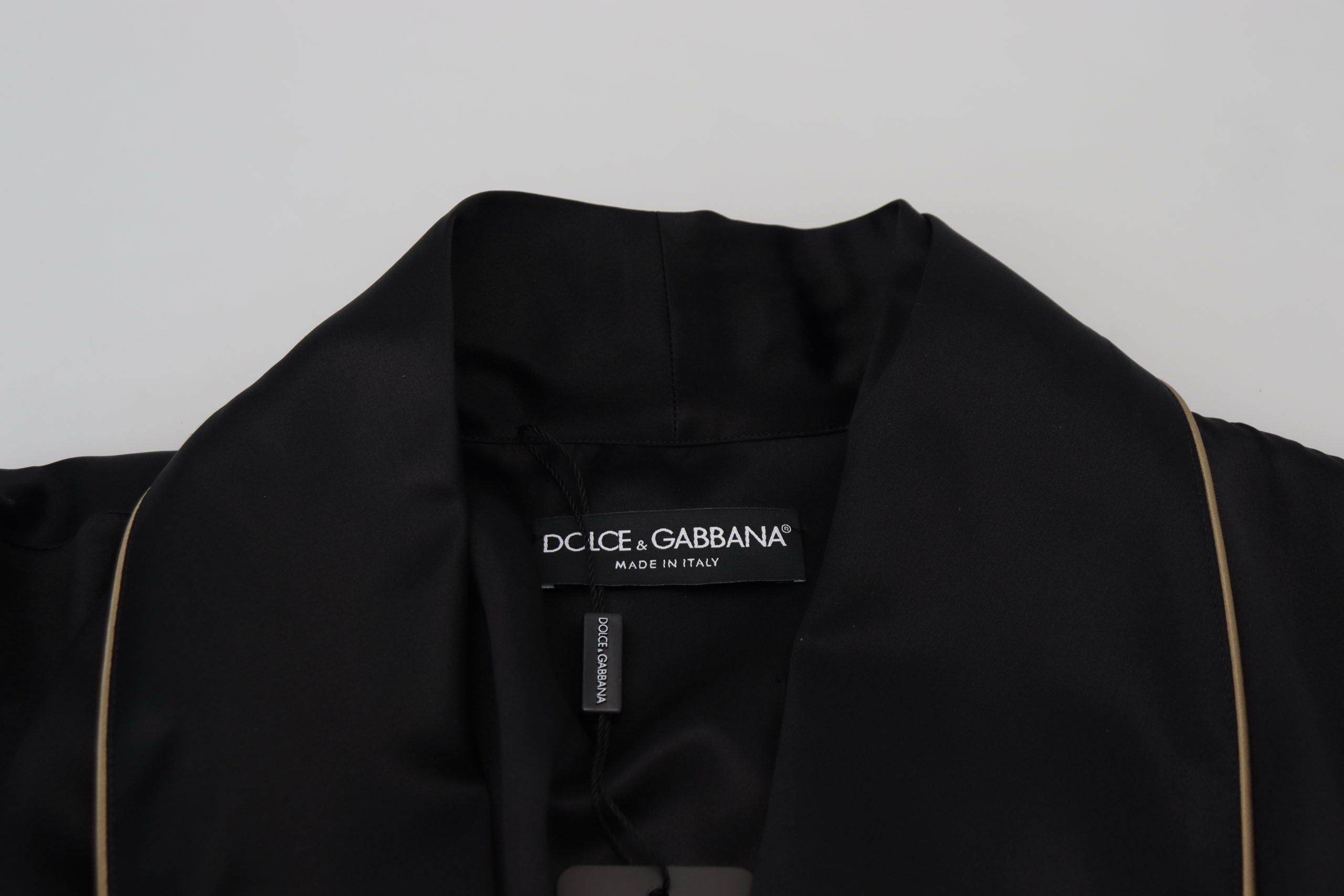 Dolce & Gabbana Schwarzer Robenmantel aus 100% Seide Wickeljacke