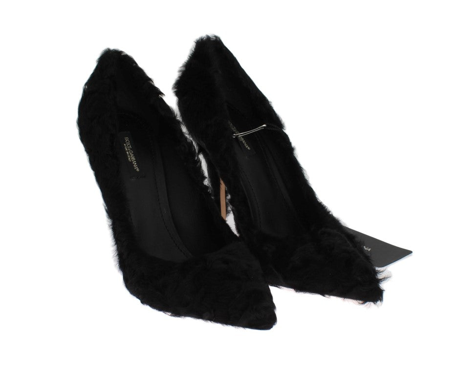 Dolce & Gabbana Schwarze Xiangao Lammfell Leder Pumps