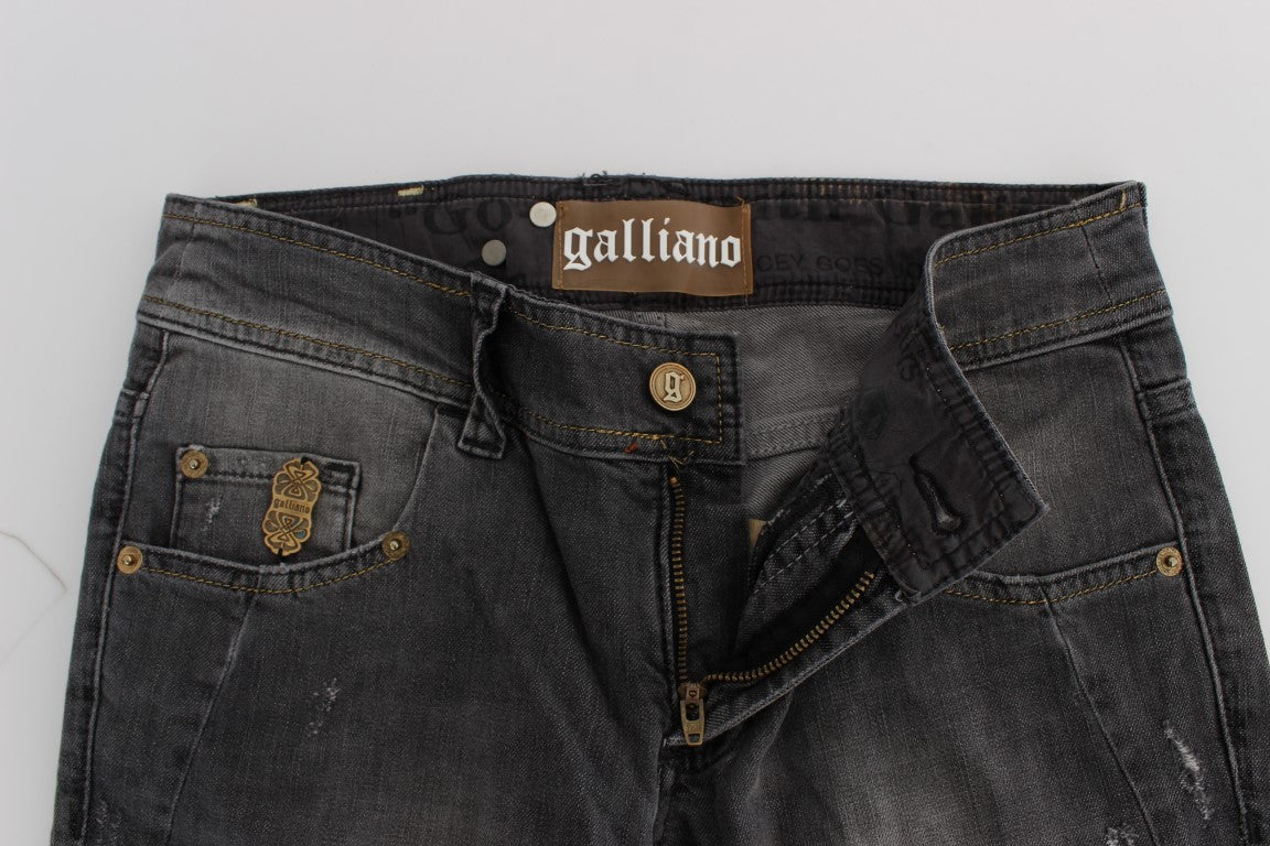 John Galliano Graue Waschung Baumwollmischung Slim Fit Stretch Jeans