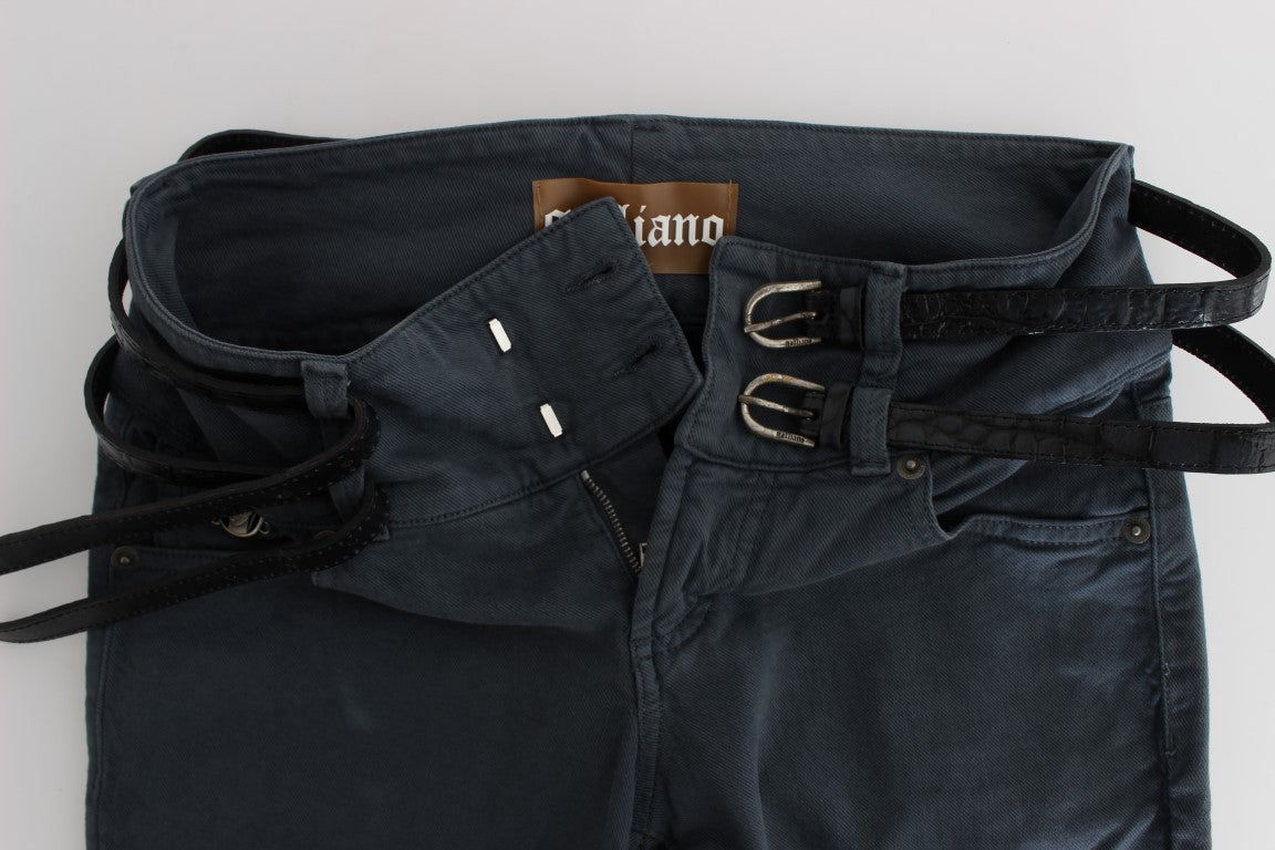 John Galliano Blaue Baumwollmischung Slim Fit Jeans mit hoher Taille