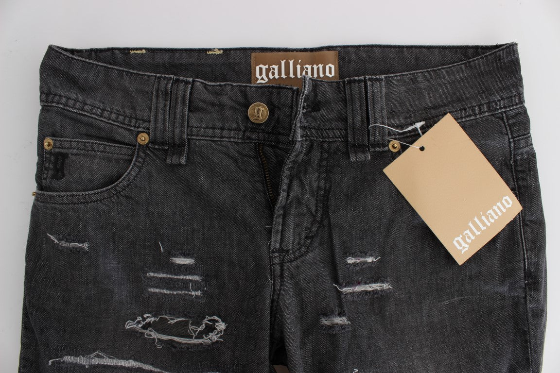 John Galliano Graue Baumwollwaschung Zerrissene Straight Fit Jeans