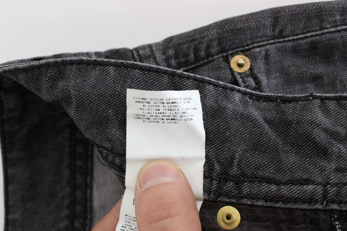 John Galliano Graue Baumwollwaschung Zerrissene Straight Fit Jeans