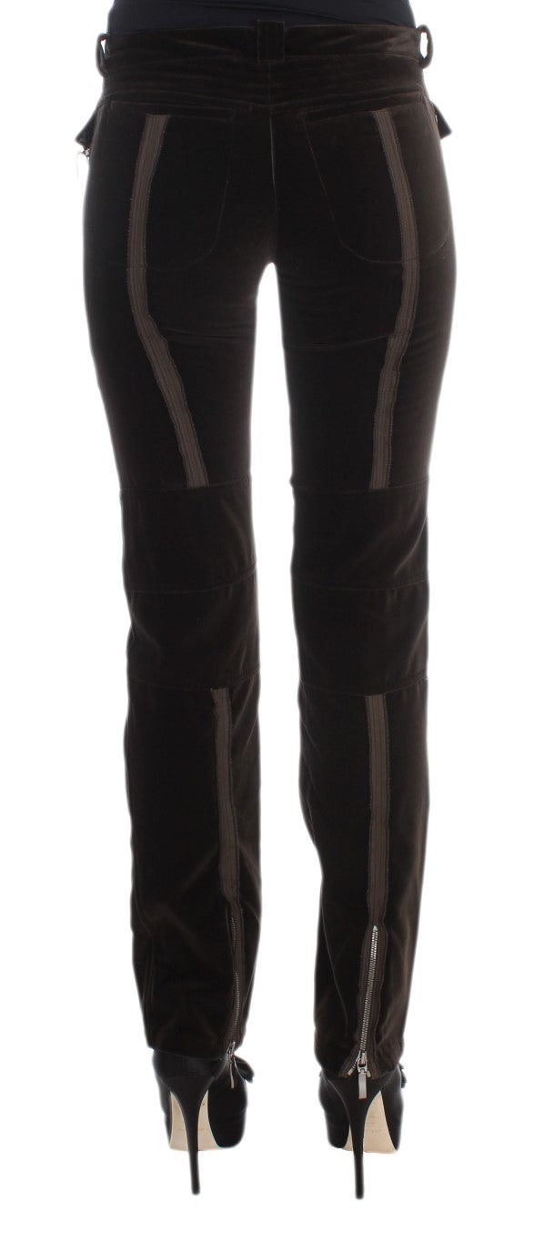 Ermanno Scervino Braune Baumwolle Samt Reißverschlüsse Slim Fit Hose