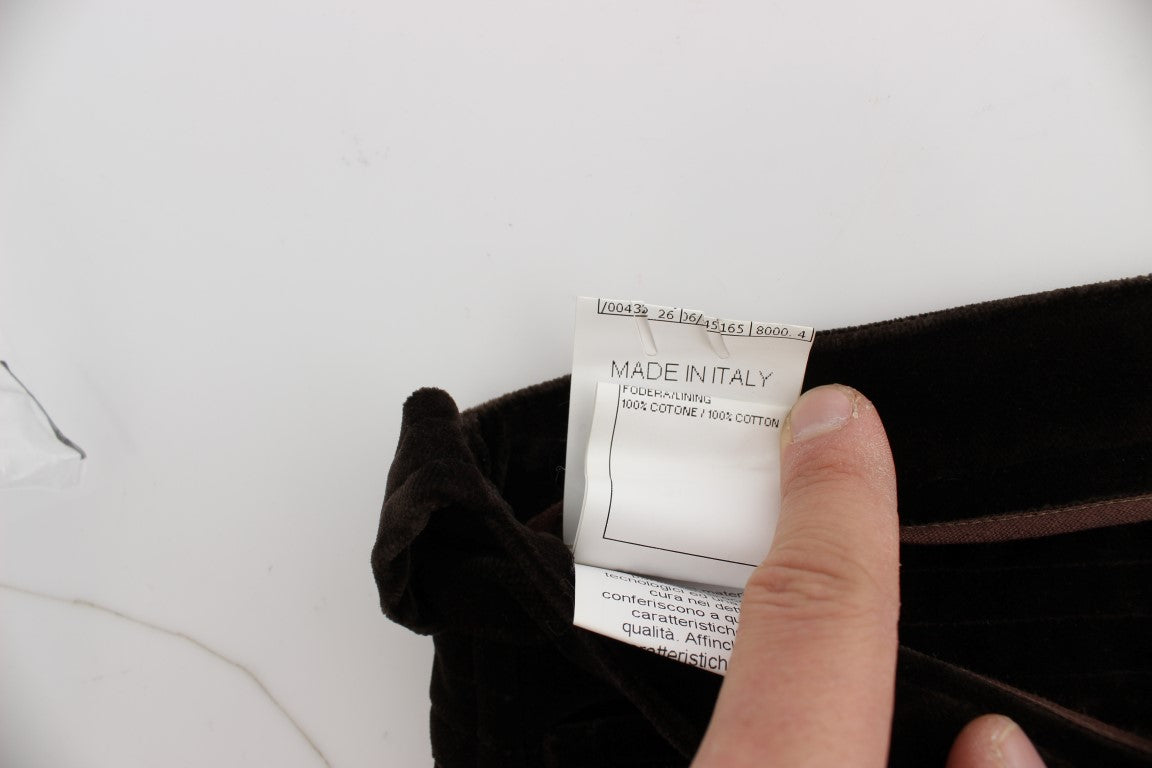 Ermanno Scervino Braune Baumwolle Samt Reißverschlüsse Slim Fit Hose
