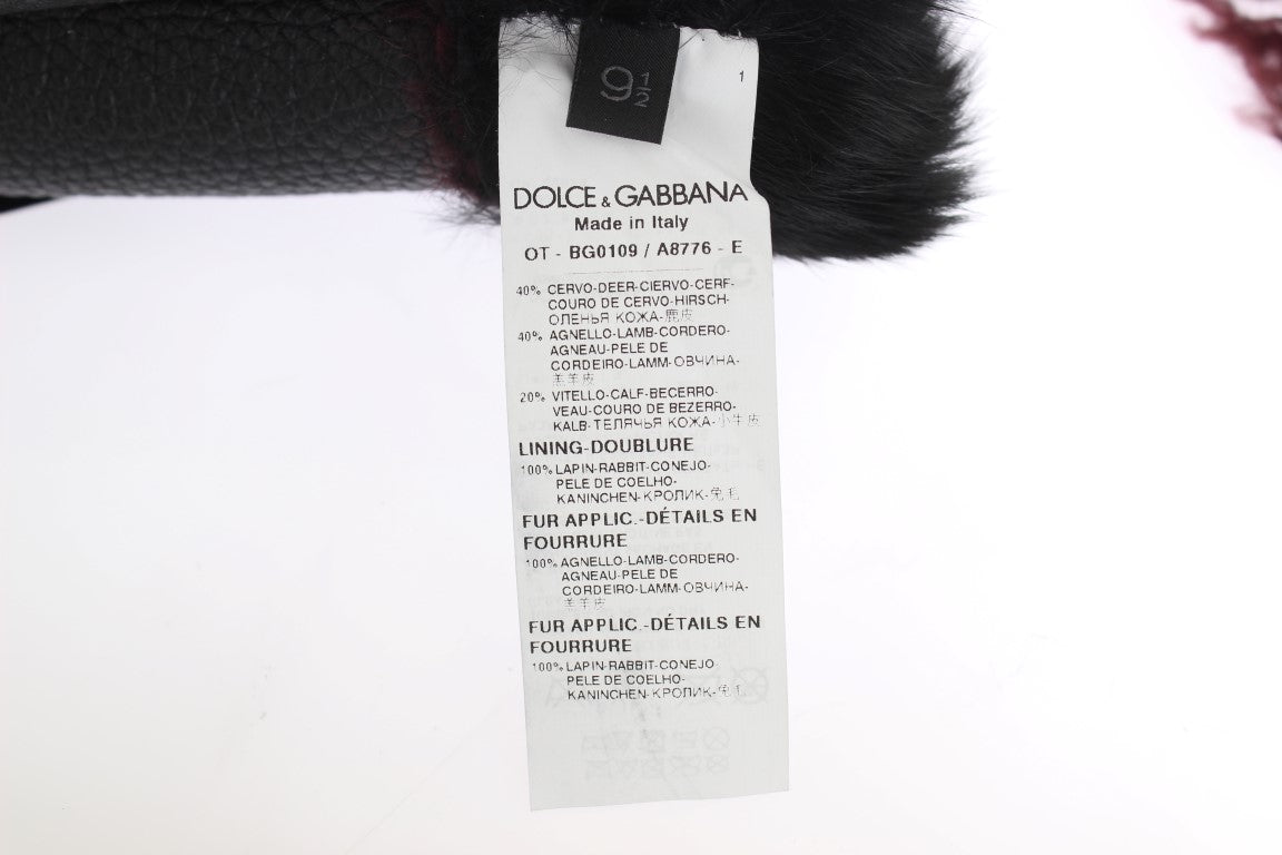 Dolce & Gabbana Schwarz Leder Bordeaux Shearling Handschuhe