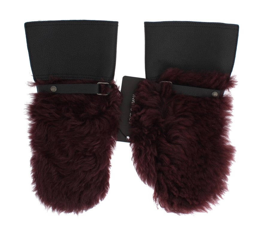 Dolce & Gabbana Schwarz Leder Bordeaux Shearling Handschuhe
