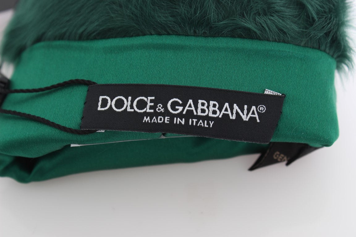 Dolce & Gabbana Grünes Leder Xiangao Pelz Ellenbogenhandschuhe