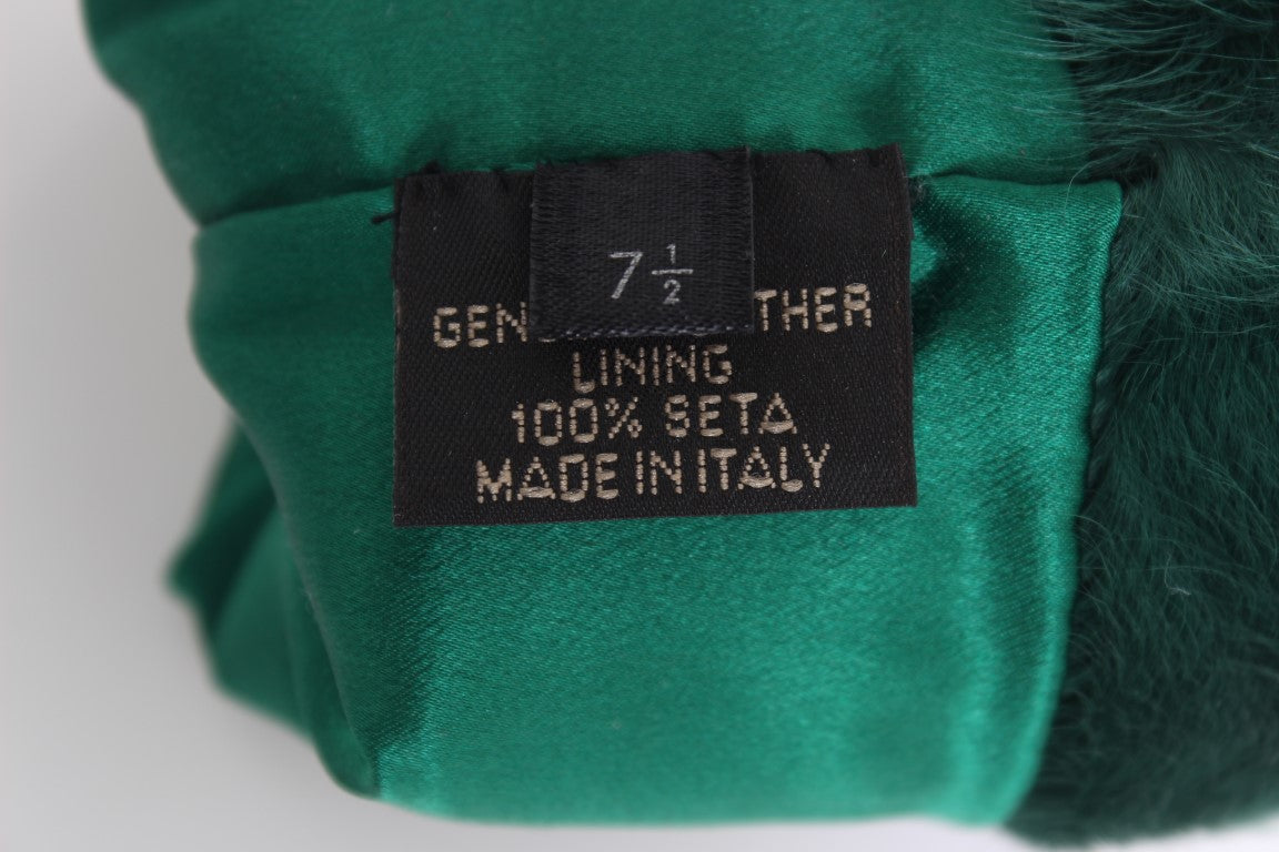 Dolce & Gabbana Grünes Leder Xiangao Pelz Ellenbogenhandschuhe