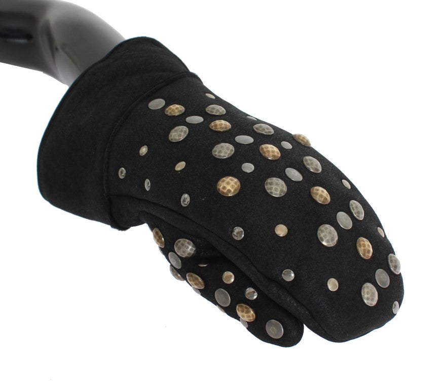 Dolce &amp; Gabbana grey wool shearling gloves with studs