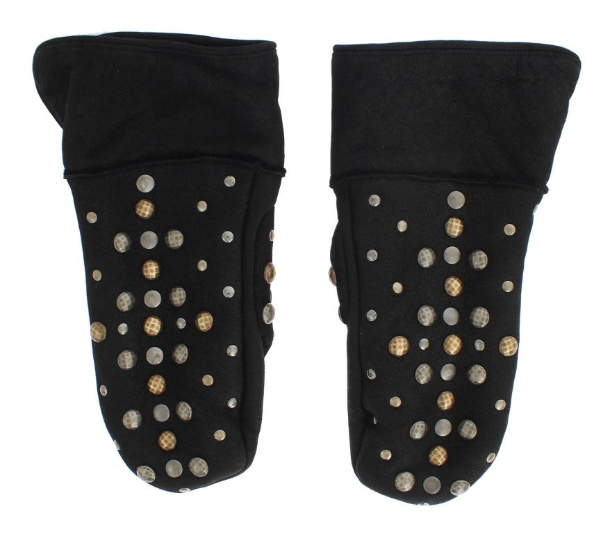 Dolce &amp; Gabbana grey wool shearling gloves with studs