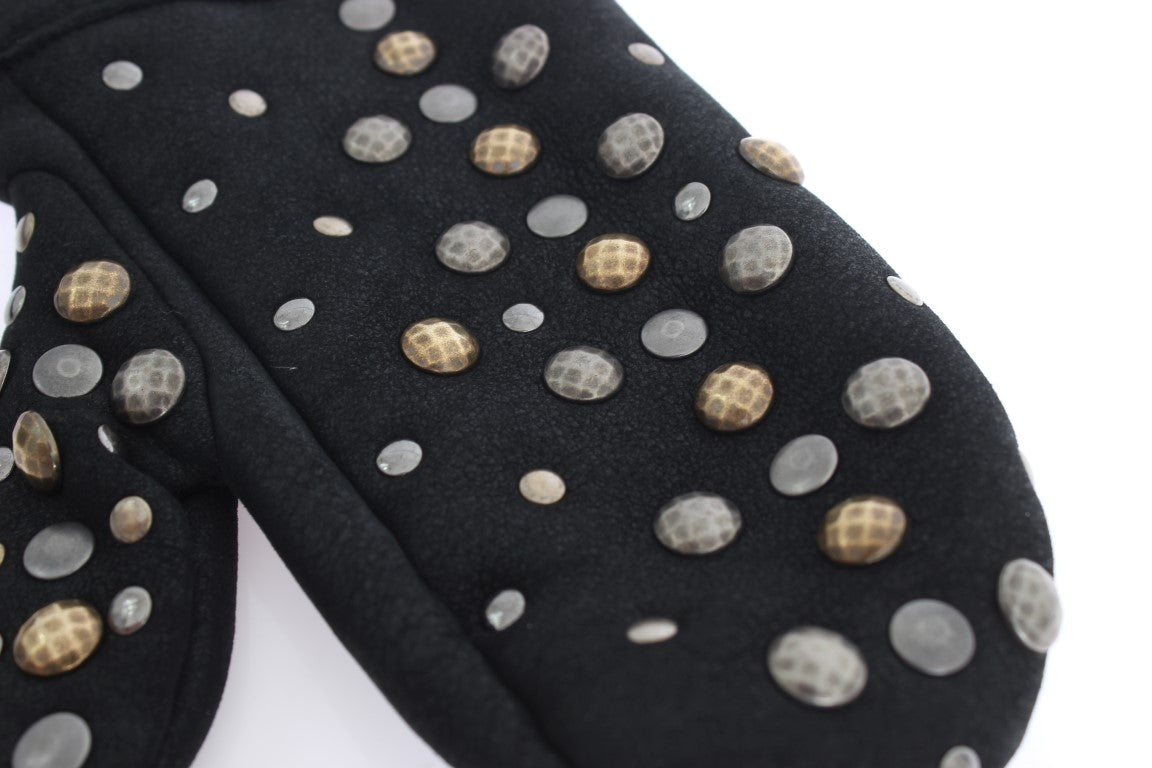 Dolce &amp; Gabbana grey wool shearling gloves with studs