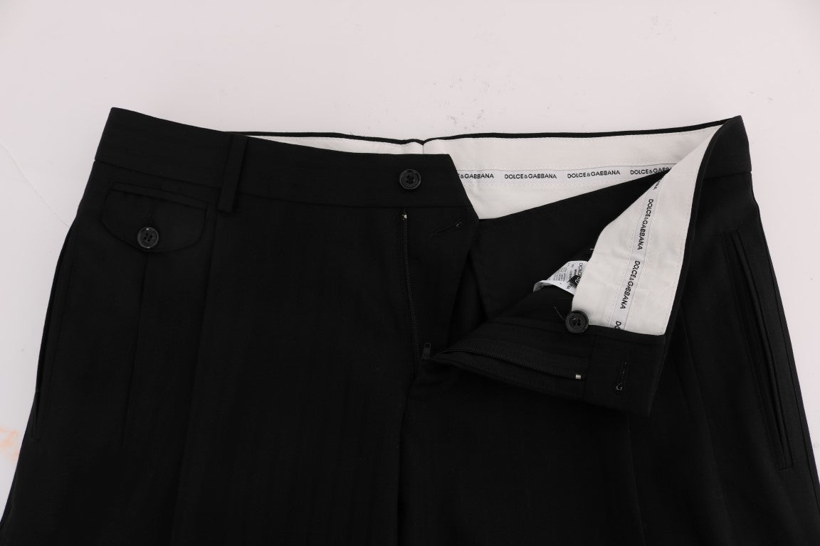 Dolce & Gabbana Schwarz gestreifte Woll-Stretch-Hose