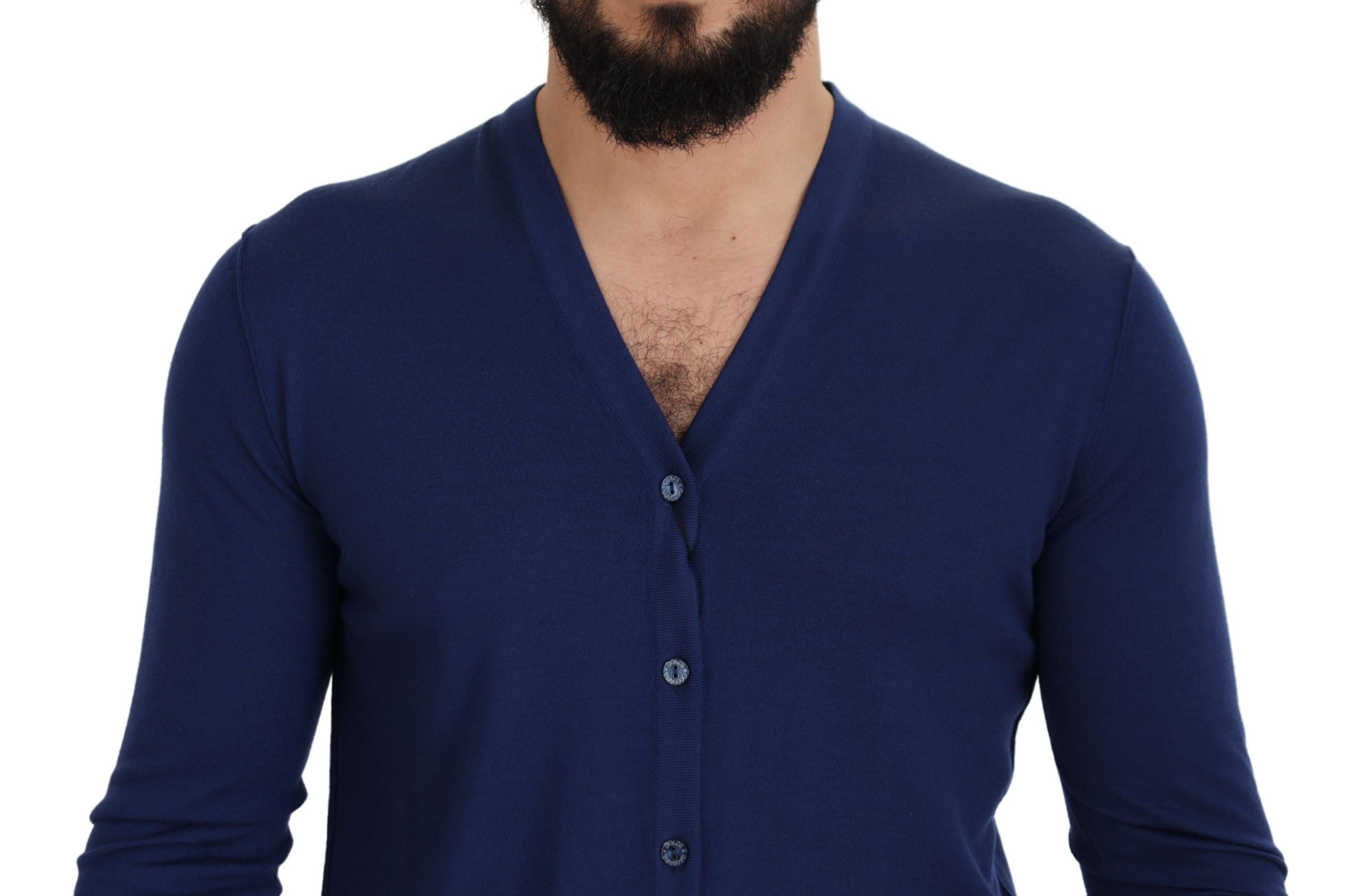 Dolce &amp; Gabbana blue wool V-neck button-front cardigan