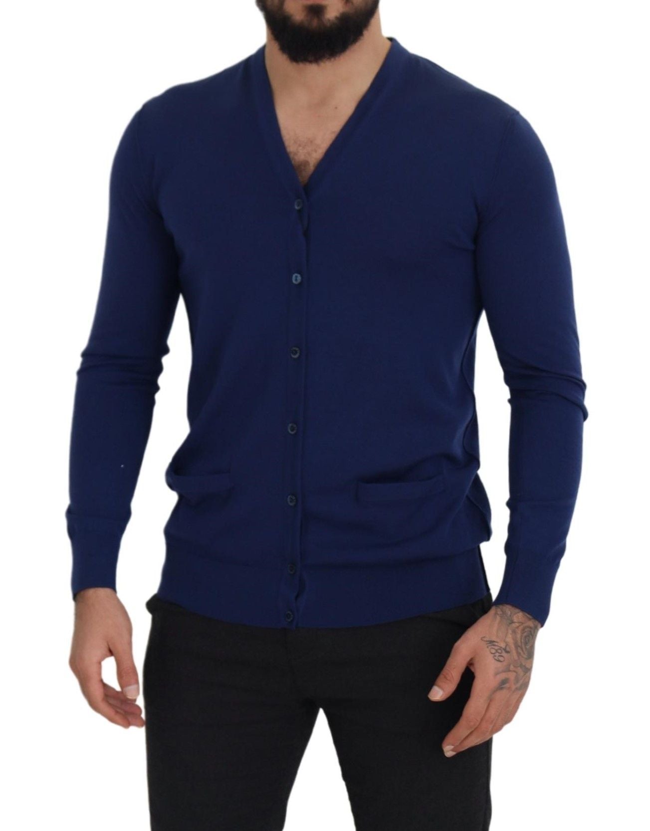 Dolce &amp; Gabbana blue wool V-neck button-front cardigan