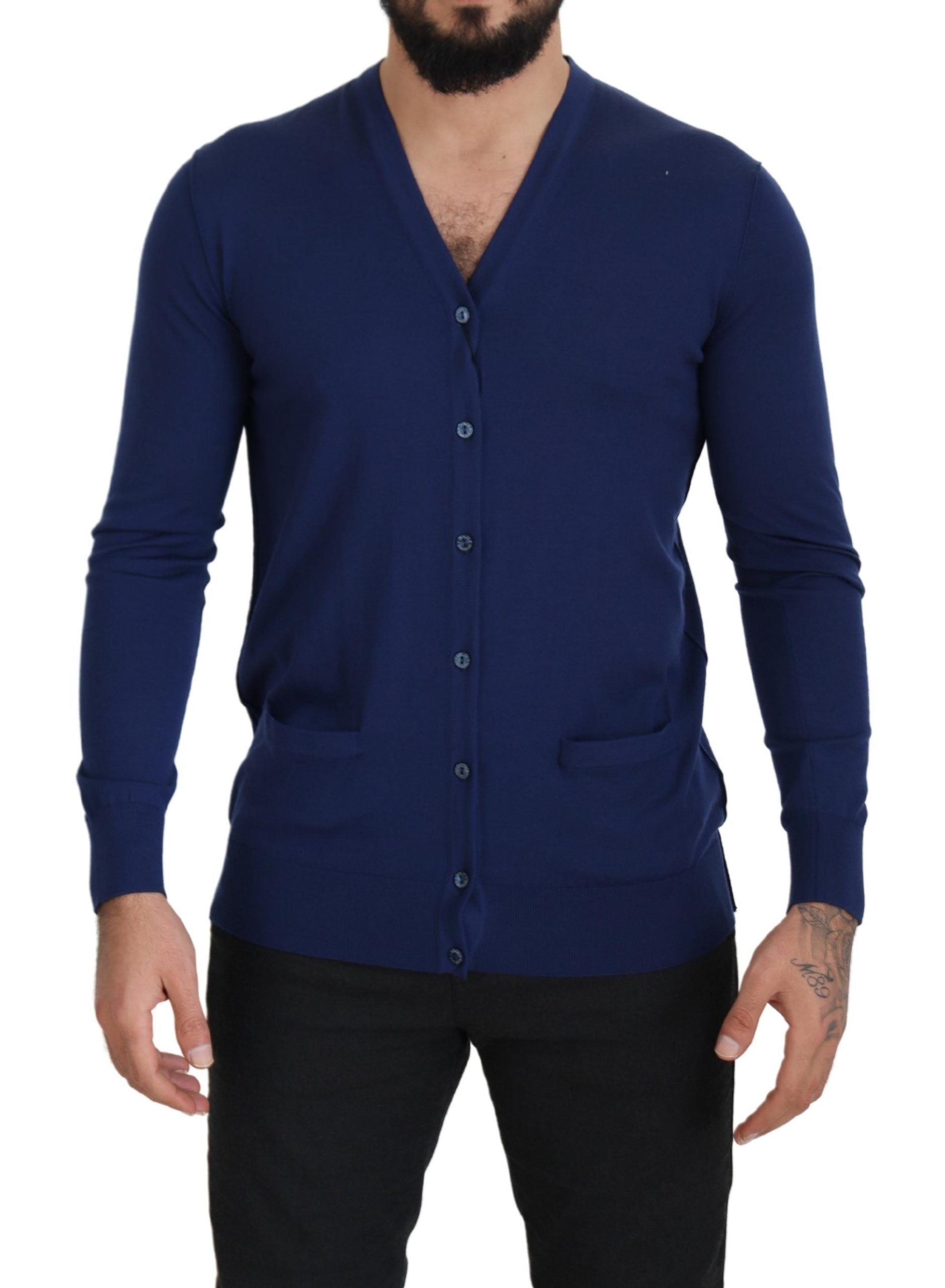 Dolce &amp; Gabbana blue wool V-neck button-front cardigan