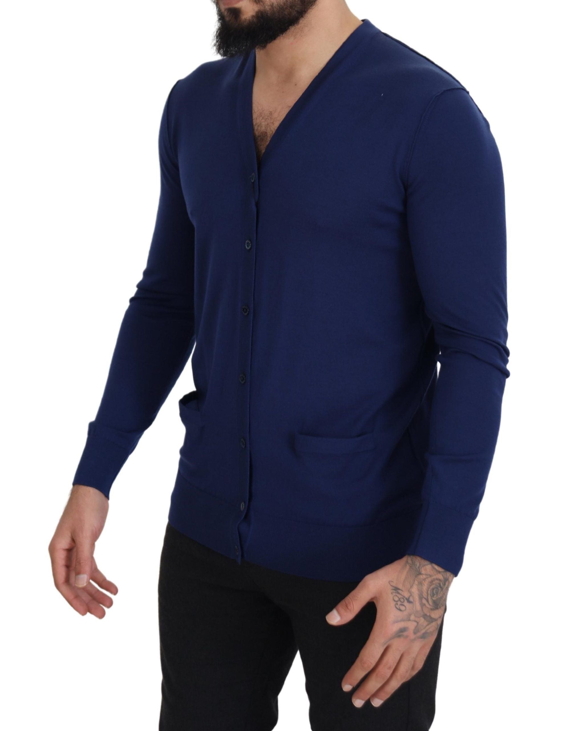 Dolce &amp; Gabbana blue wool V-neck button-front cardigan