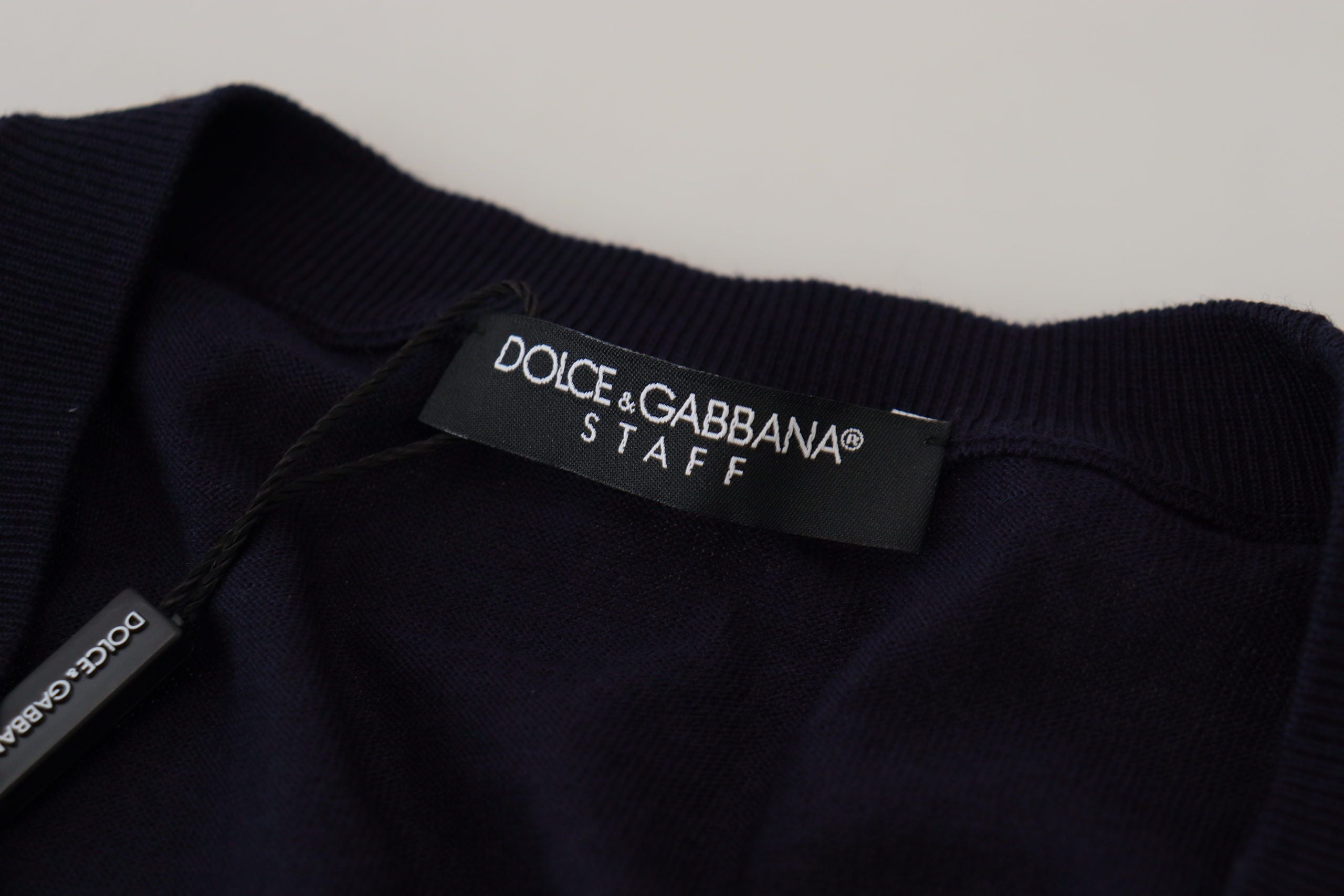 Dolce & Gabbana Blaue STAFF Daunen-Strickjacke aus Wolle