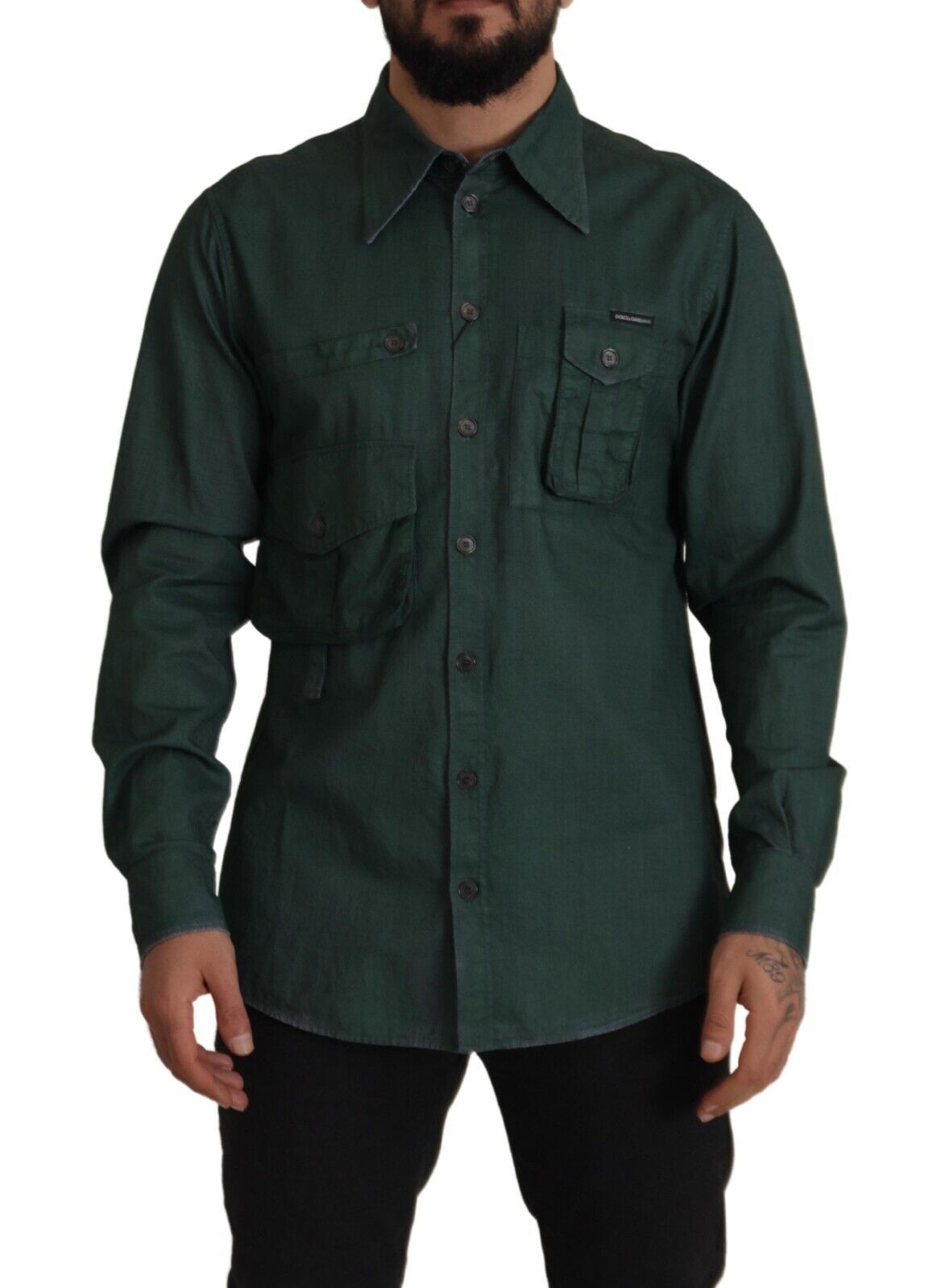 Dolce &amp; Gabbana dark green long-sleeved button-down shirt
