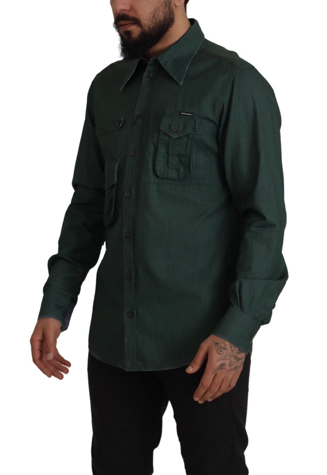 Dolce &amp; Gabbana dark green long-sleeved button-down shirt