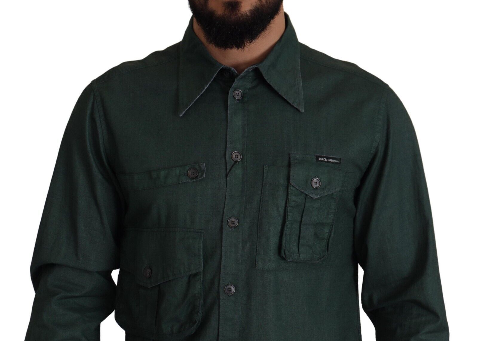 Dolce &amp; Gabbana dark green long-sleeved button-down shirt