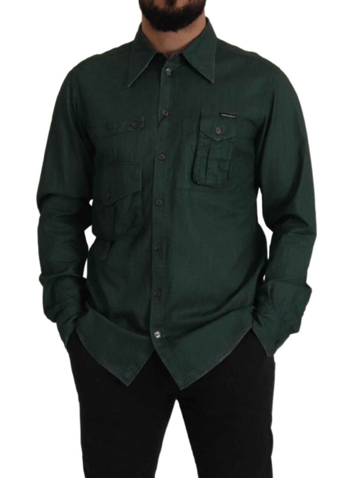 Dolce &amp; Gabbana dark green long-sleeved button-down shirt