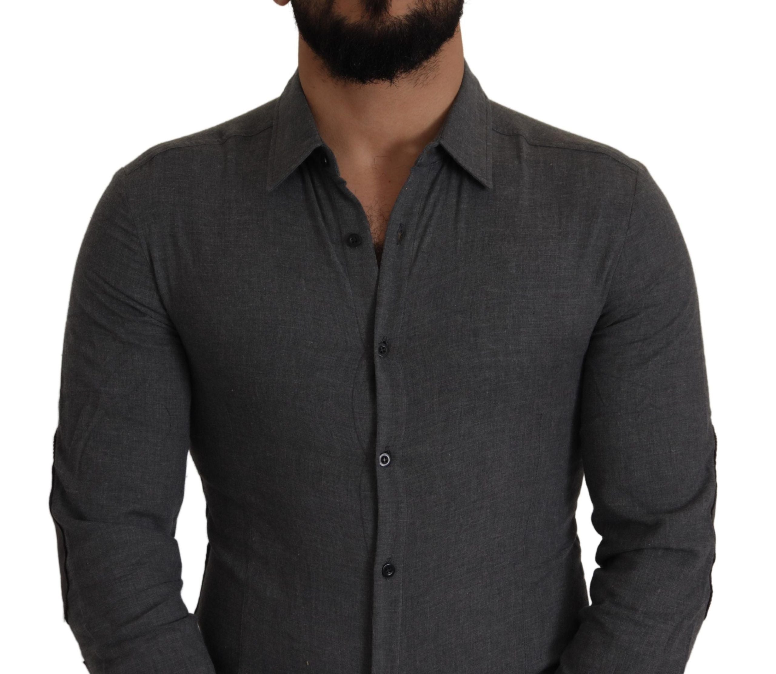 Costume National Men's Dark Grey Cotton Casual Shirt